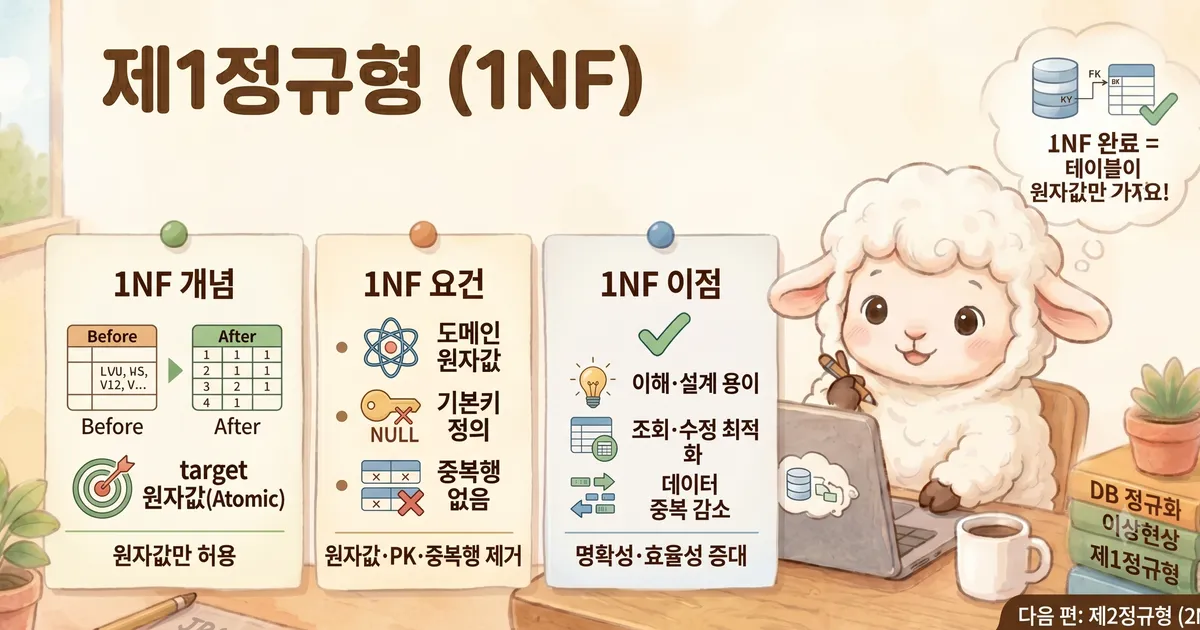 데이터베이스 정규화 (3) — 제1정규형(1NF): 원자값과 반복 그룹