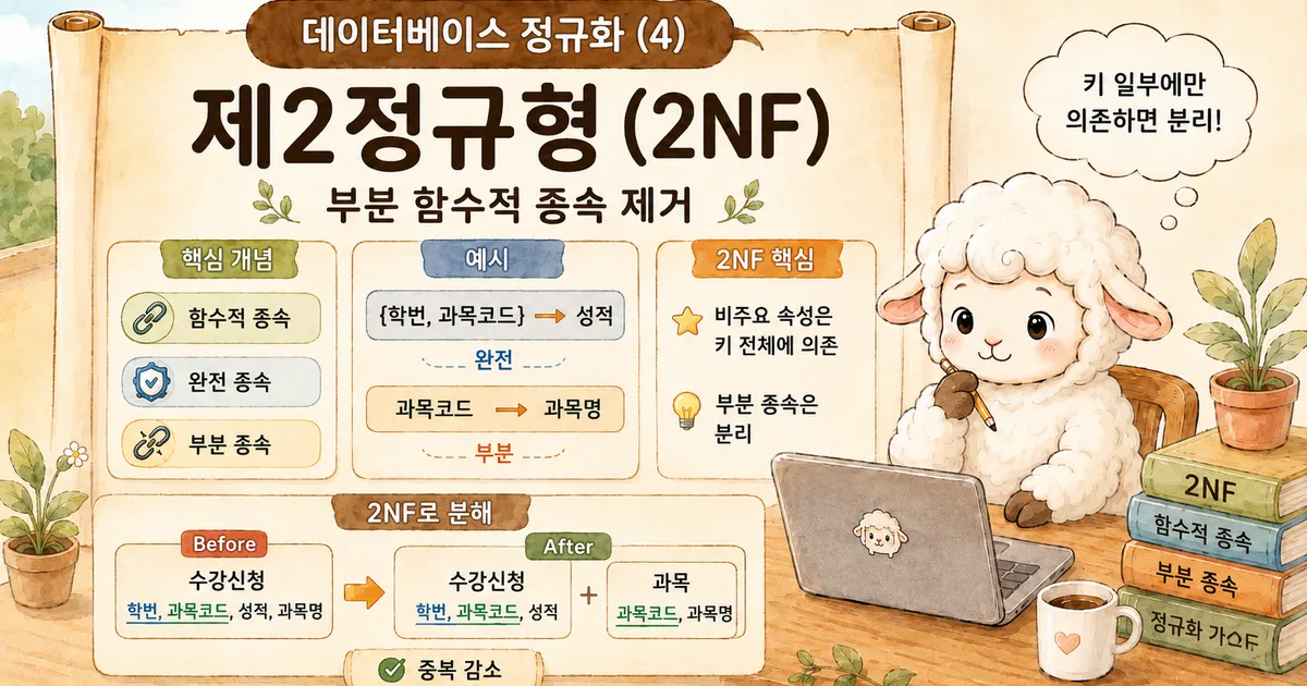 데이터베이스 정규화 (4) — 제2정규형(2NF): 함수적 종속과 부분 함수적 종속 제거